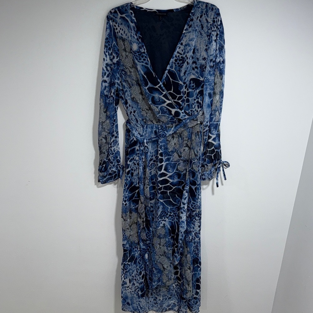 Kendall + Kylie Elegant Blue Patterned Wrap Dress Size XL